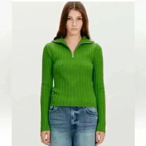 TheOpen Product Zip Turtleneck Knit Top Green Sweater $168 Womens Size 1 Small